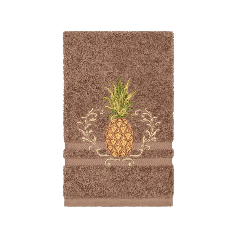 Authentic Hotel and Spa Turkish Cotton Pineapple Embroidered Latte Brown Hand Towel