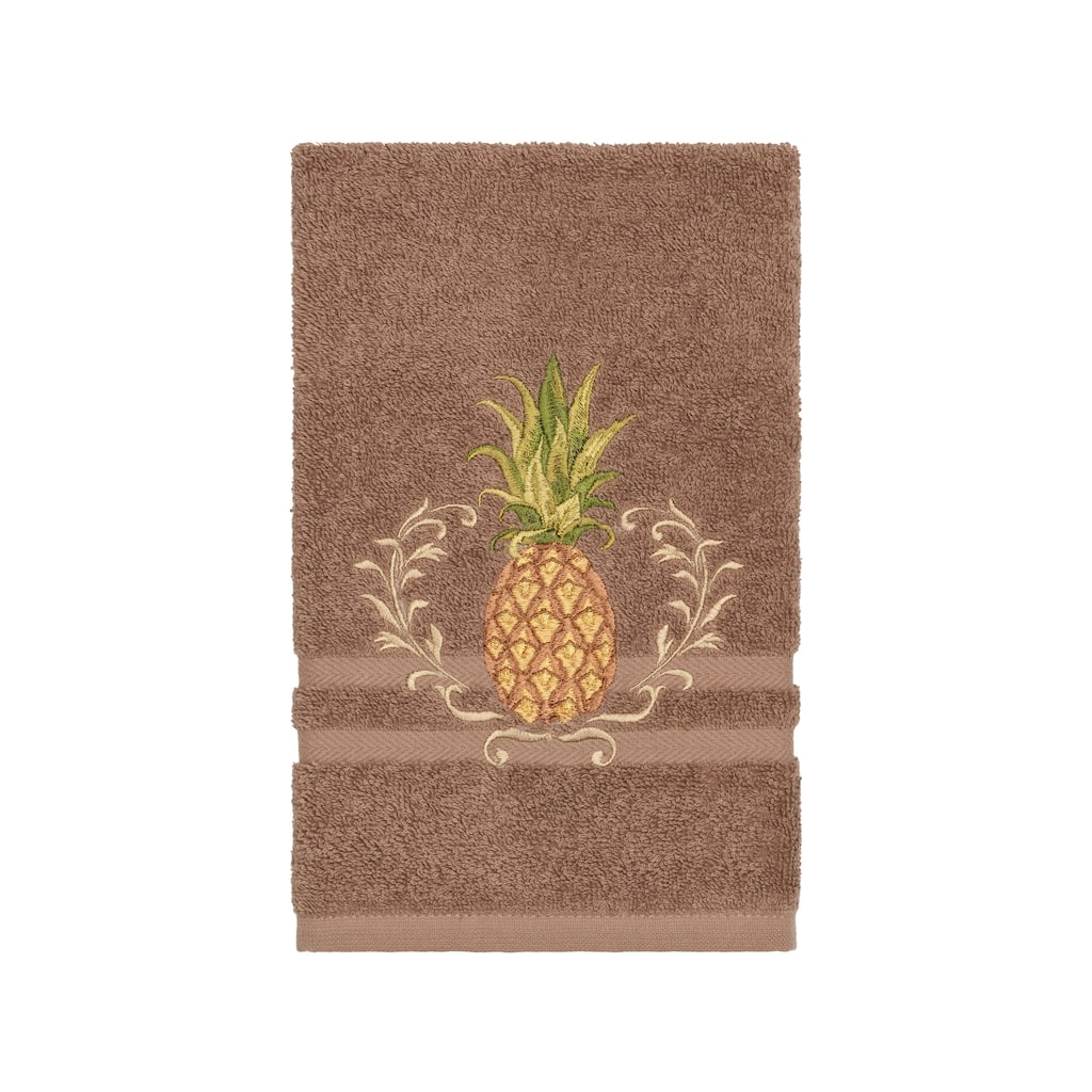 Authentic Hotel and Spa Turkish Cotton Pineapple Embroidered Latte Brown Hand Towel