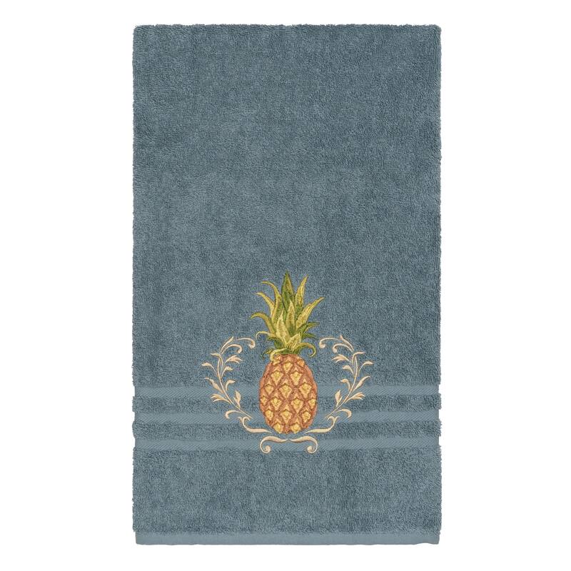 Authentic Hotel and Spa Turkish Cotton Pineapple Embroidered Teal Blue 4-piece Towel Set