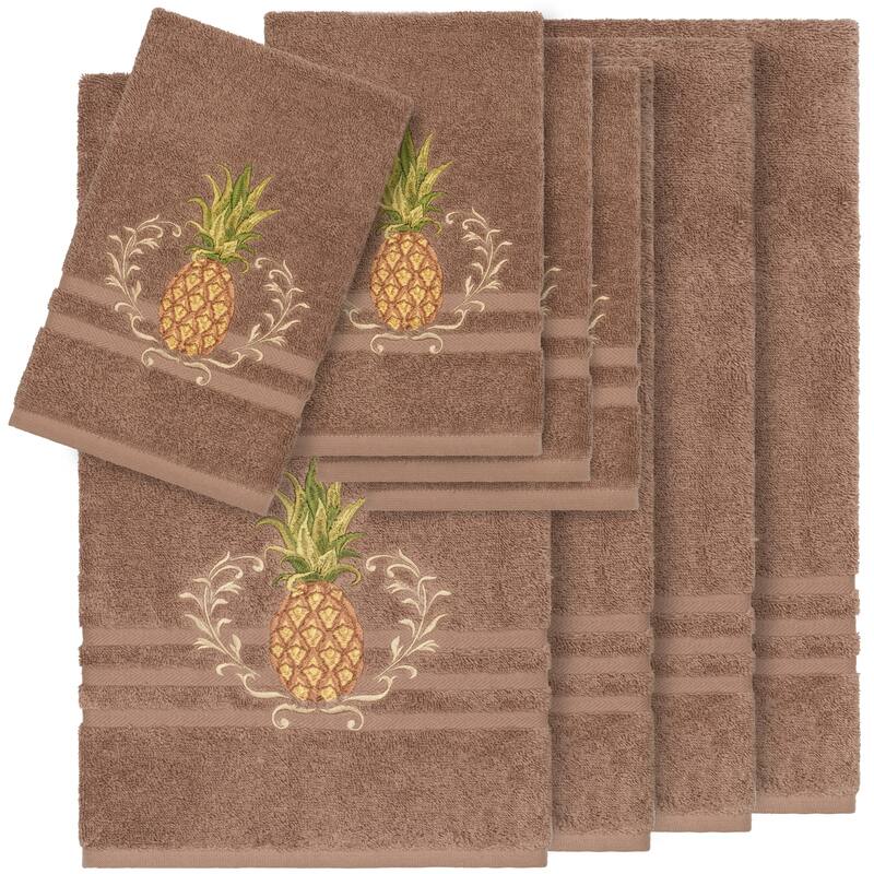 Authentic Hotel and Spa Turkish Cotton Pineapple Embroidered Latte Brown 8-piece Towel Set