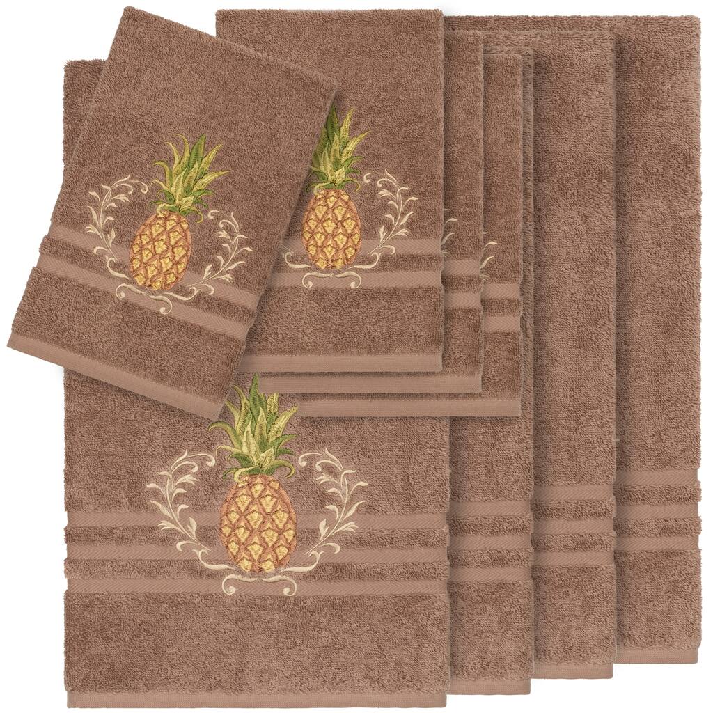 Authentic Hotel and Spa Turkish Cotton Pineapple Embroidered Latte Brown 8-piece Towel Set