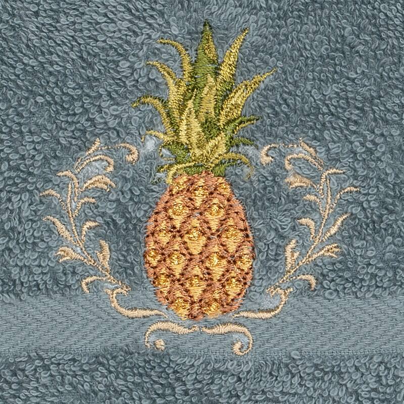Authentic Hotel and Spa Turkish Cotton Pineapple Embroidered Teal Blue 2-piece Washcloth Set