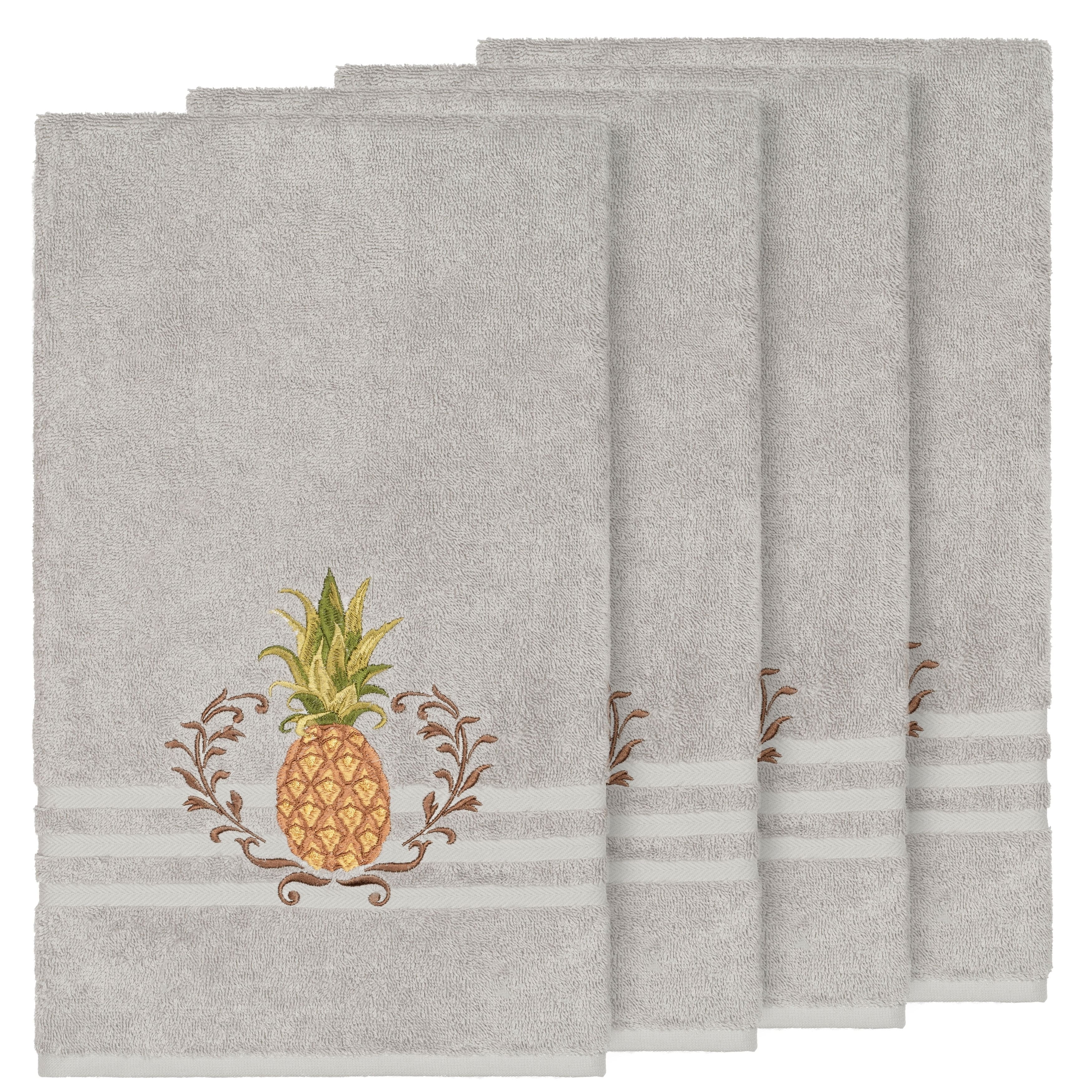 Authentic Hotel and Spa Turkish Cotton Pineapple Embroidered Light Grey 4-piece Bath Towel Set