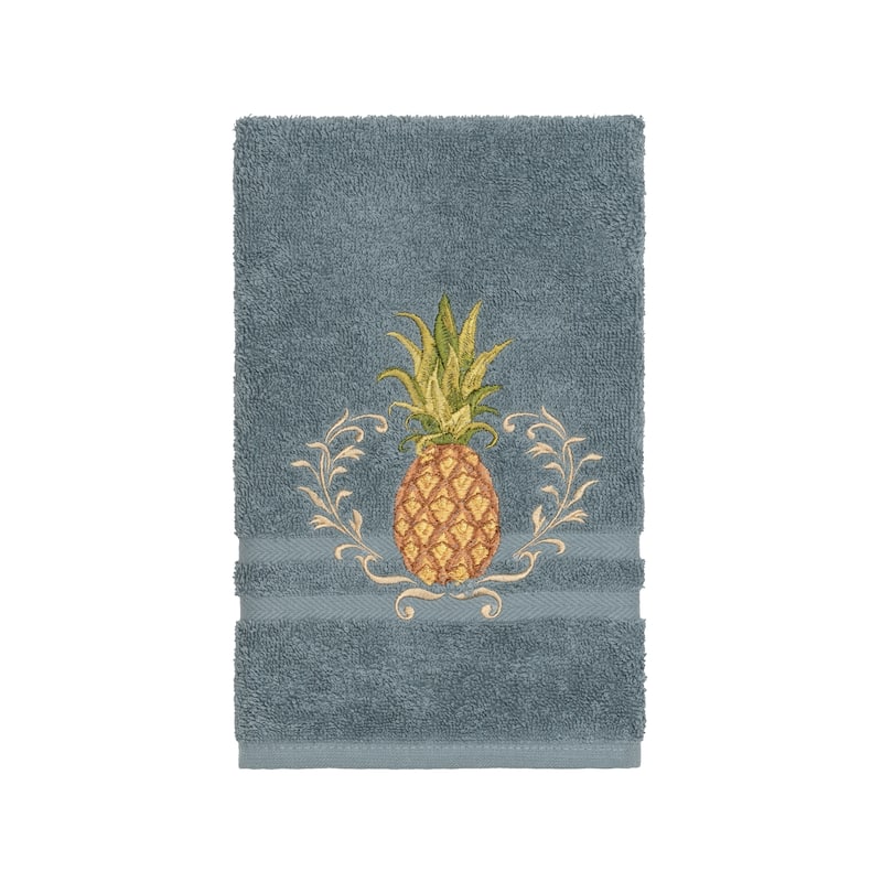 Authentic Hotel and Spa Turkish Cotton Pineapple Embroidered Teal Blue 8-piece Towel Set