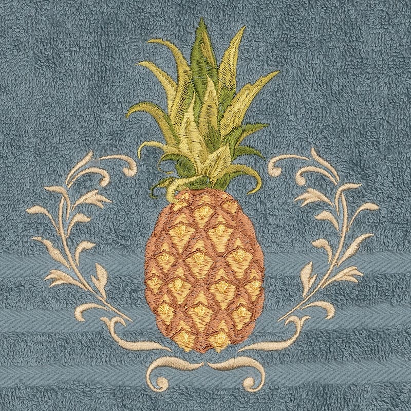 Authentic Hotel and Spa Turkish Cotton Pineapple Embroidered Teal Blue 8-piece Towel Set