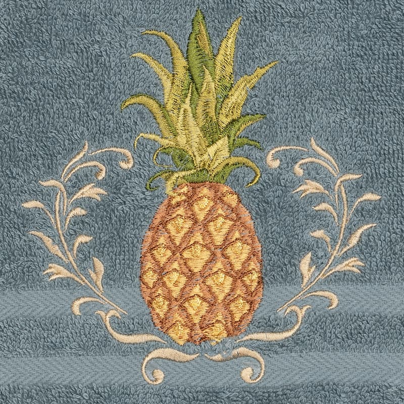 Authentic Hotel and Spa Turkish Cotton Pineapple Embroidered Teal Blue 8-piece Towel Set