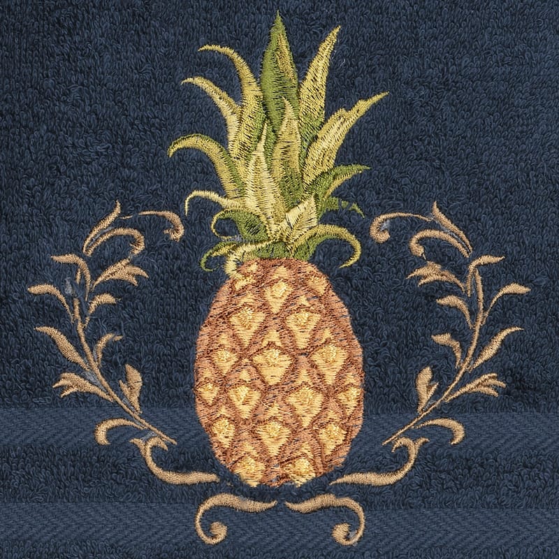 Authentic Hotel and Spa Turkish Cotton Pineapple Embroidered Midnight Blue 2-piece Towel Hand Set