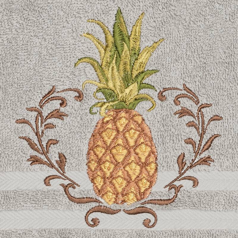 Authentic Hotel and Spa Turkish Cotton Pineapple Embroidered Light Grey 2-piece Towel Hand Set