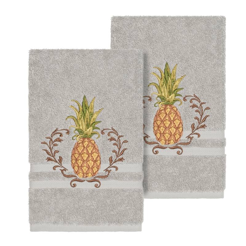 Authentic Hotel and Spa Turkish Cotton Pineapple Embroidered Light Grey 2-piece Towel Hand Set
