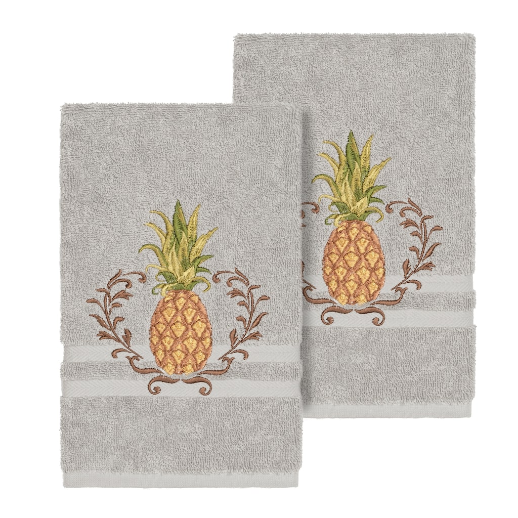 Authentic Hotel and Spa Turkish Cotton Pineapple Embroidered Light Grey 2-piece Towel Hand Set