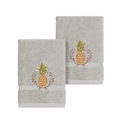Authentic Hotel and Spa Turkish Cotton Pineapple Embroidered Light Grey 2-piece Washcloth Set