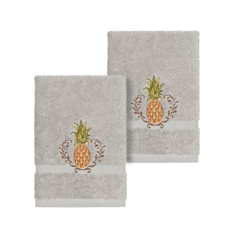Authentic Hotel and Spa Turkish Cotton Pineapple Embroidered Light Grey 2-piece Washcloth Set