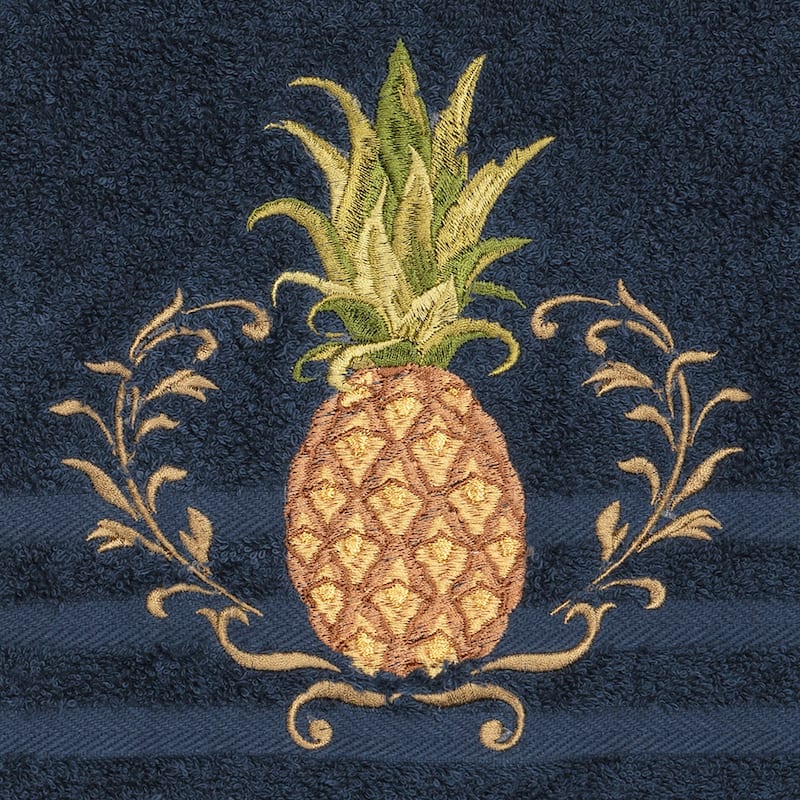 Authentic Hotel and Spa Turkish Cotton Pineapple Embroidered Midnight Blue 8-piece Towel Set