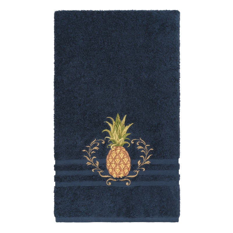 Authentic Hotel and Spa Turkish Cotton Pineapple Embroidered Midnight Blue 8-piece Towel Set