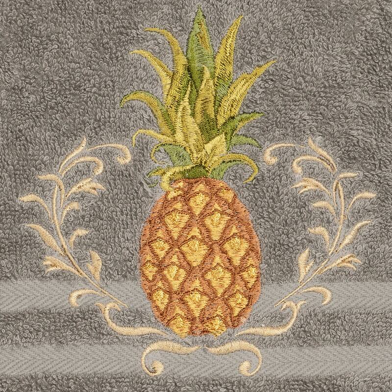 Authentic Hotel and Spa Turkish Cotton Pineapple Embroidered Dark Grey 2-piece Towel Hand Set