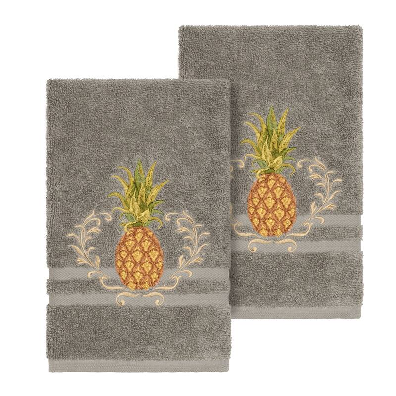 Authentic Hotel and Spa Turkish Cotton Pineapple Embroidered Dark Grey 2-piece Towel Hand Set