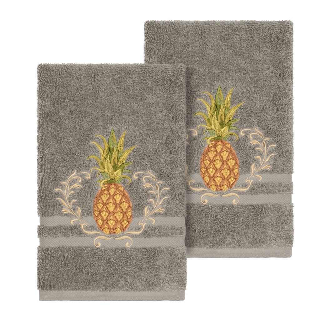 Authentic Hotel and Spa Turkish Cotton Pineapple Embroidered Dark Grey 2-piece Towel Hand Set