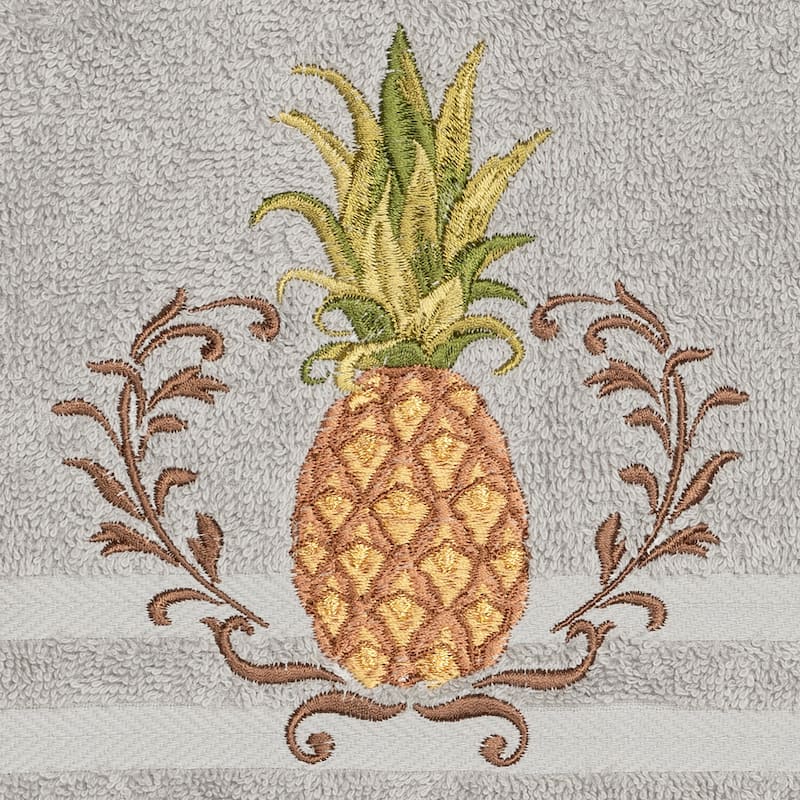 Authentic Hotel and Spa Turkish Cotton Pineapple Embroidered Light Grey Hand Towel