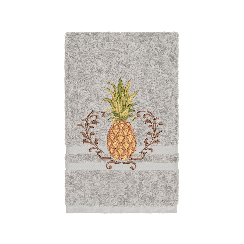 Authentic Hotel and Spa Turkish Cotton Pineapple Embroidered Light Grey Hand Towel