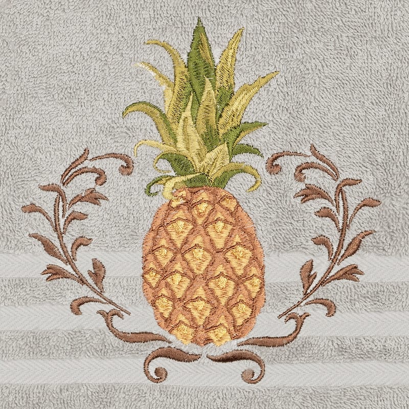 Authentic Hotel and Spa Turkish Cotton Pineapple Embroidered Light Grey 4-piece Towel Set