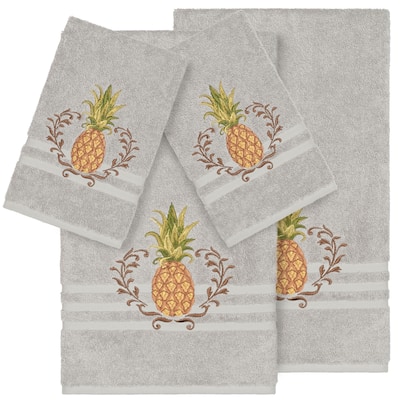 Authentic Hotel and Spa Turkish Cotton Pineapple Embroidered Light Grey 4-piece Towel Set
