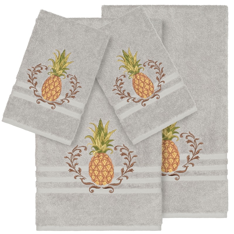 Authentic Hotel and Spa Turkish Cotton Pineapple Embroidered Light Grey 4-piece Towel Set - N/A