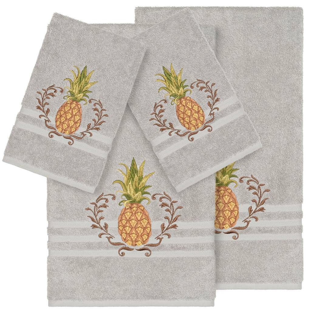 Authentic Hotel and Spa Turkish Cotton Pineapple Embroidered Light Grey 4-piece Towel Set