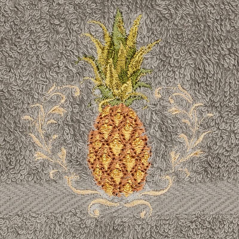 Authentic Hotel and Spa Turkish Cotton Pineapple Embroidered Dark Grey 2-piece Washcloth Set