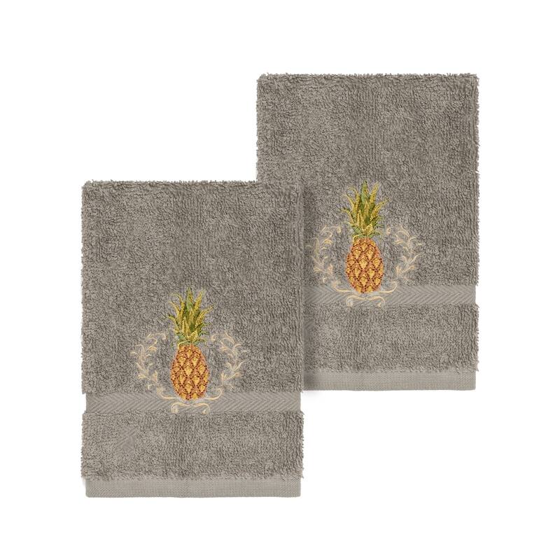Authentic Hotel and Spa Turkish Cotton Pineapple Embroidered Dark Grey 2-piece Washcloth Set