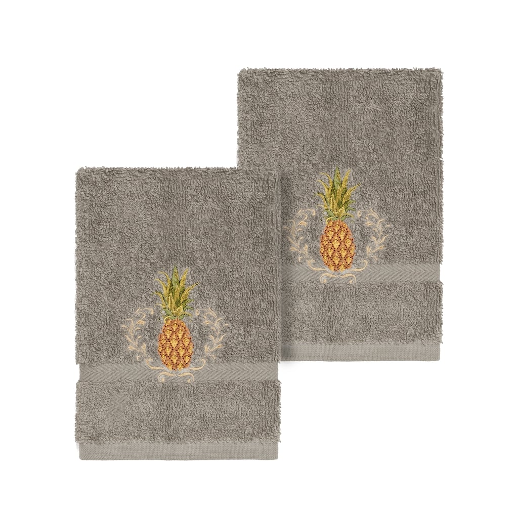 Authentic Hotel and Spa Turkish Cotton Pineapple Embroidered Dark Grey 2-piece Washcloth Set