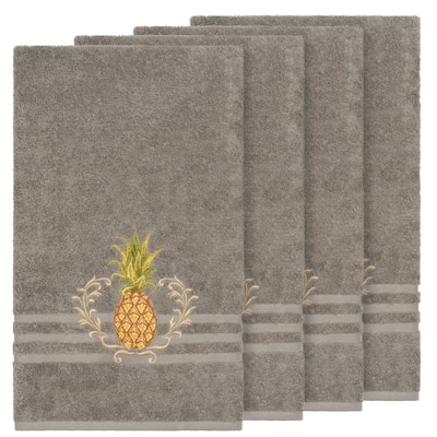 Authentic Hotel and Spa Turkish Cotton Pineapple Embroidered Dark Grey 4-piece Bath Towel Set