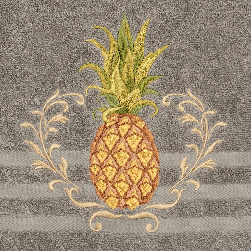 Authentic Hotel and Spa Turkish Cotton Pineapple Embroidered Dark Grey 4-piece Bath Towel Set