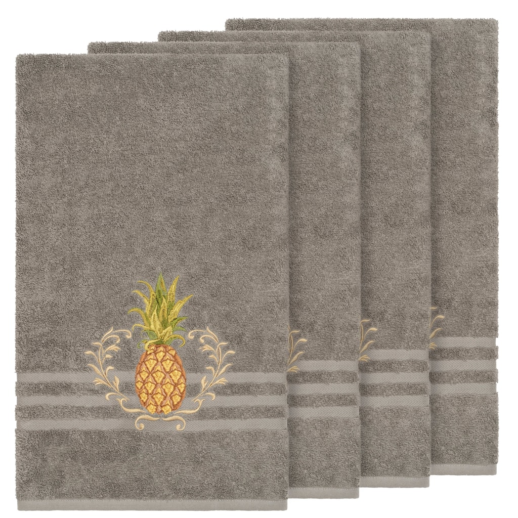 Authentic Hotel and Spa Turkish Cotton Pineapple Embroidered Dark Grey 4-piece Bath Towel Set