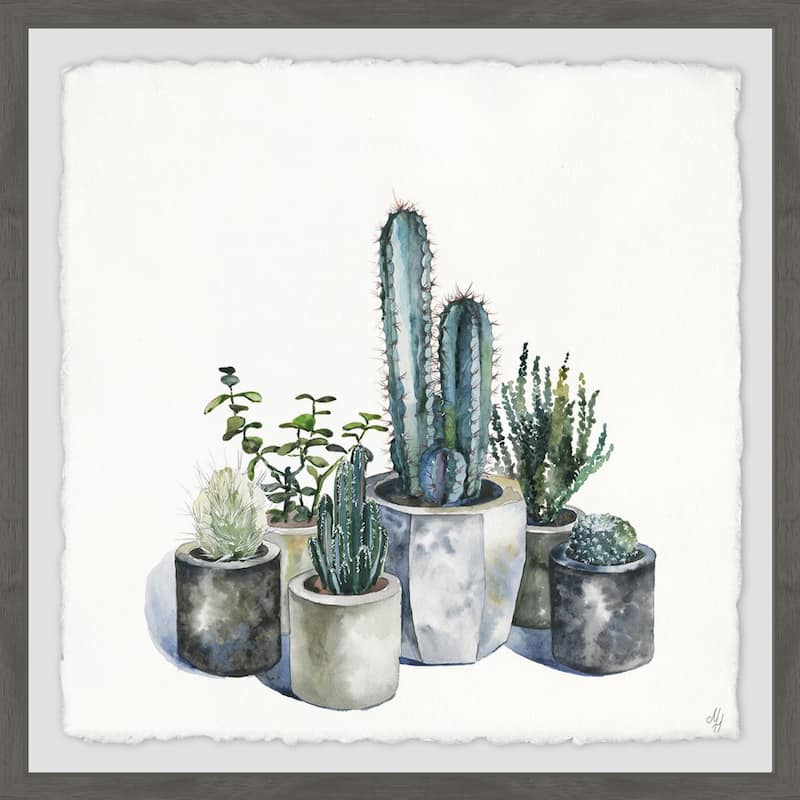 'Pot of Succulents' Framed Painting Print - Multi-Color