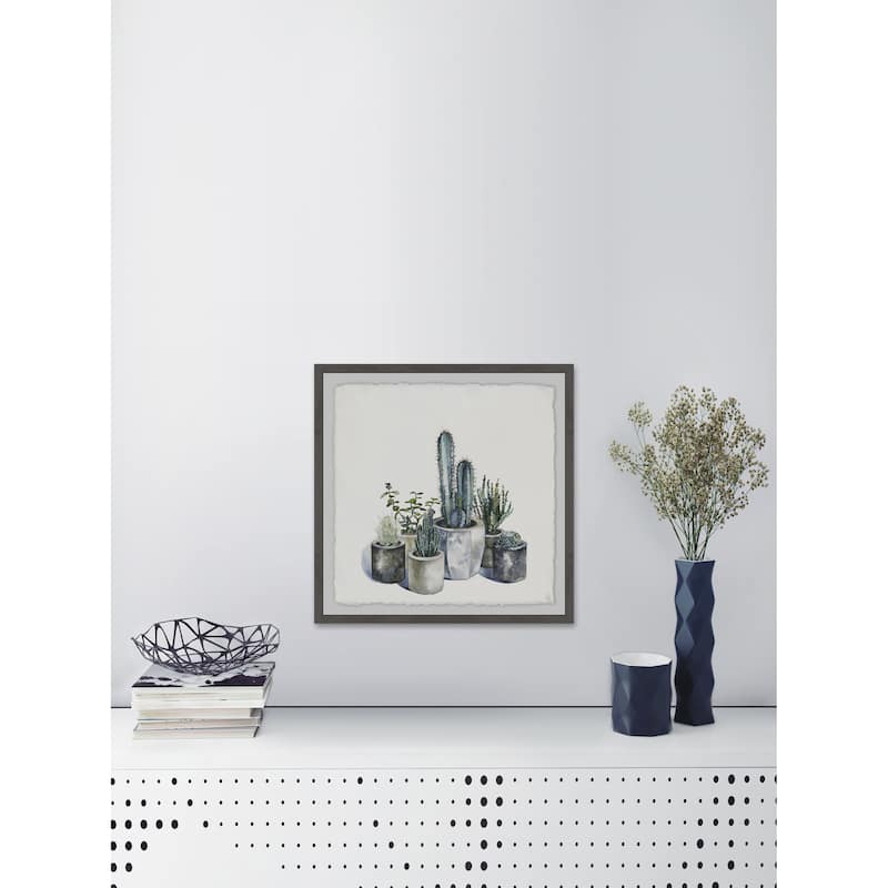 'Pot of Succulents' Framed Painting Print - Multi-Color