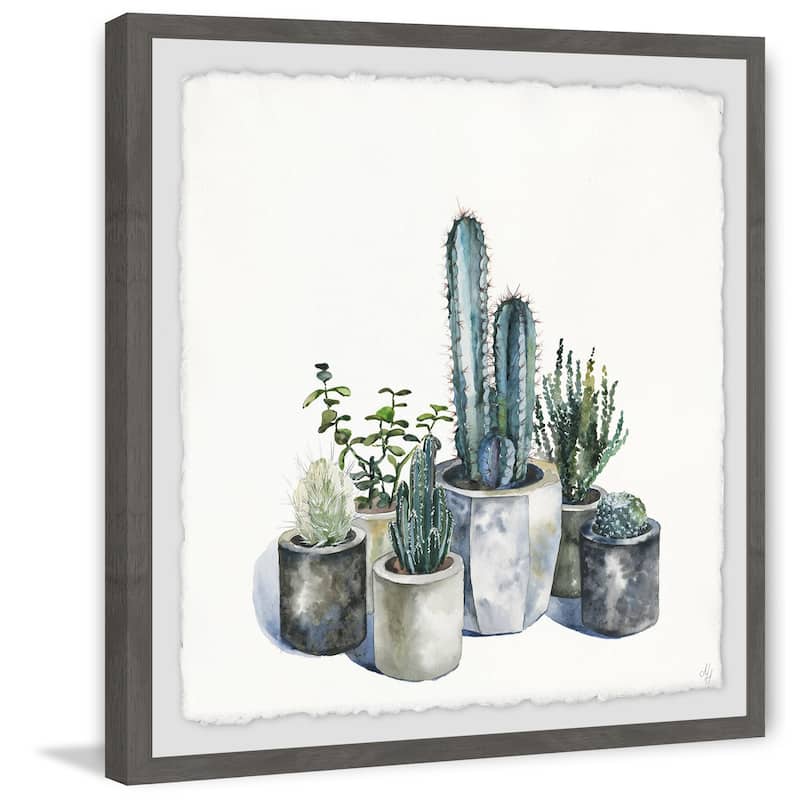 'Pot of Succulents' Framed Painting Print - Multi-Color