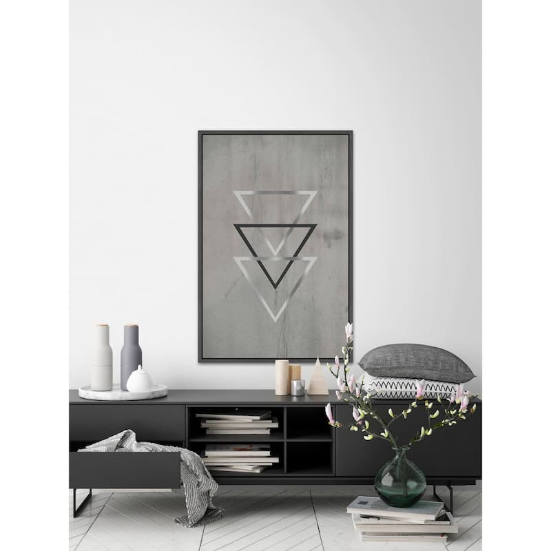 Silver Triangles' Floater Framed Painting Print on Canvas - Multi-color