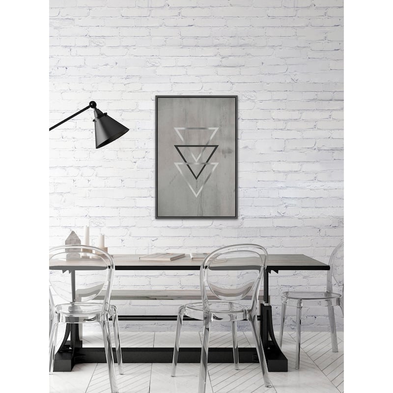 Silver Triangles' Floater Framed Painting Print on Canvas - Multi-color