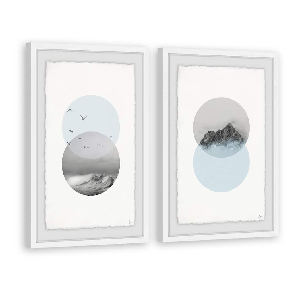 Marmont Hill - Handmade Waves and Mountain Diptych - Multi-Color