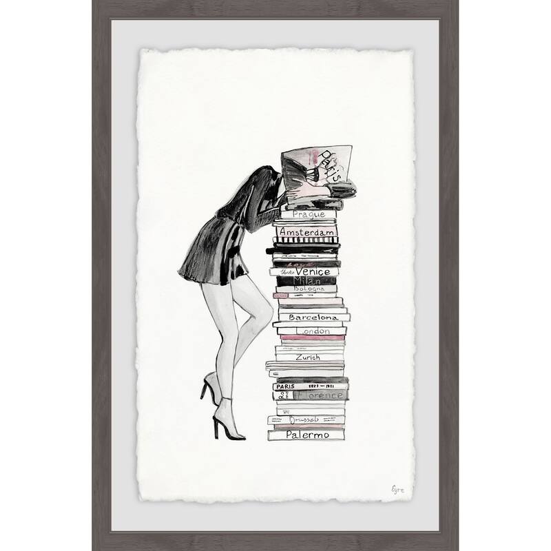 'Stack of Books' Framed Painting Print - Multi-Color
