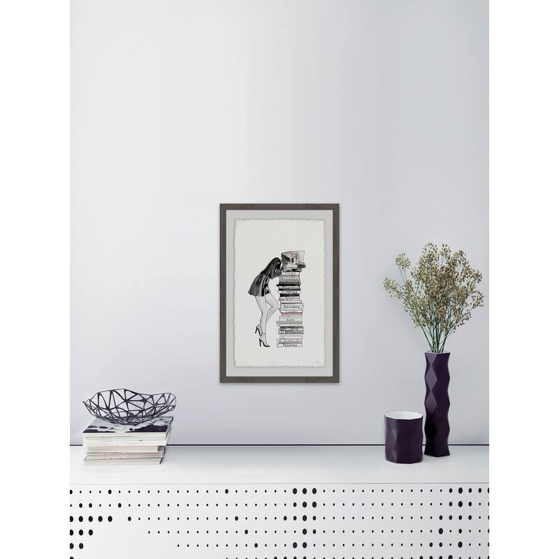 'Stack of Books' Framed Painting Print - Multi-Color