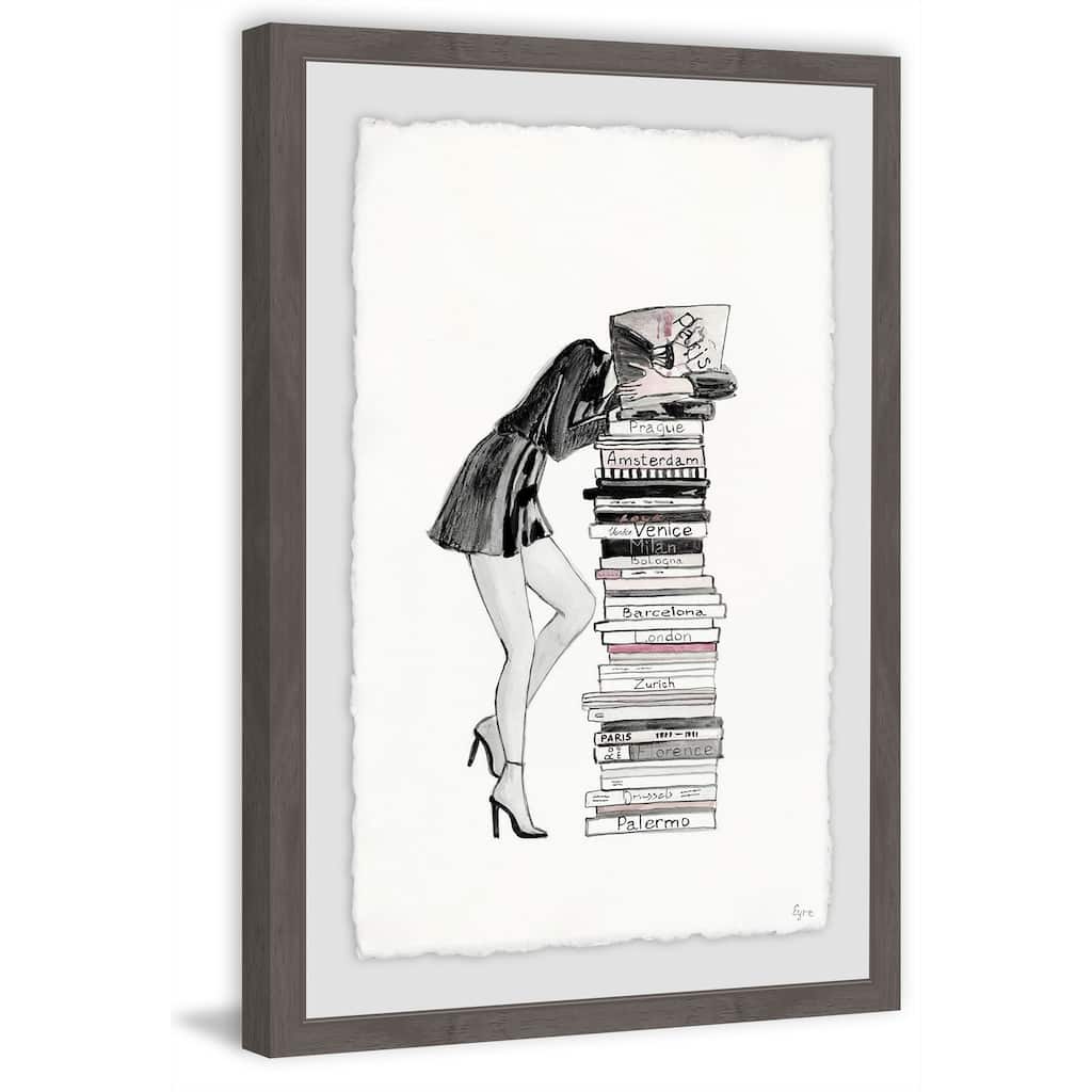 'Stack of Books' Framed Painting Print - Multi-Color