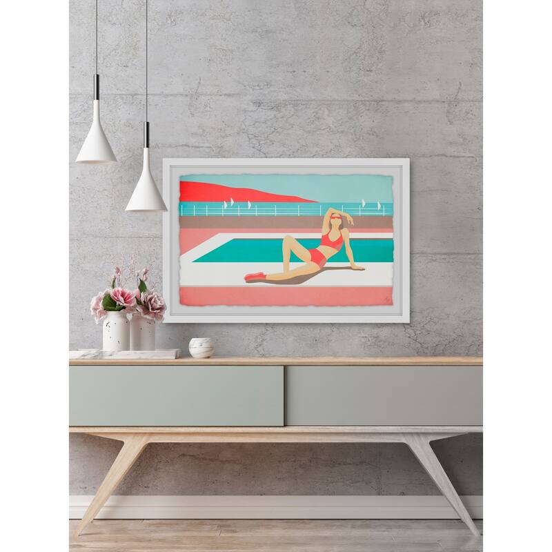 'By the Pool II' Framed Painting Print - Multi-Color