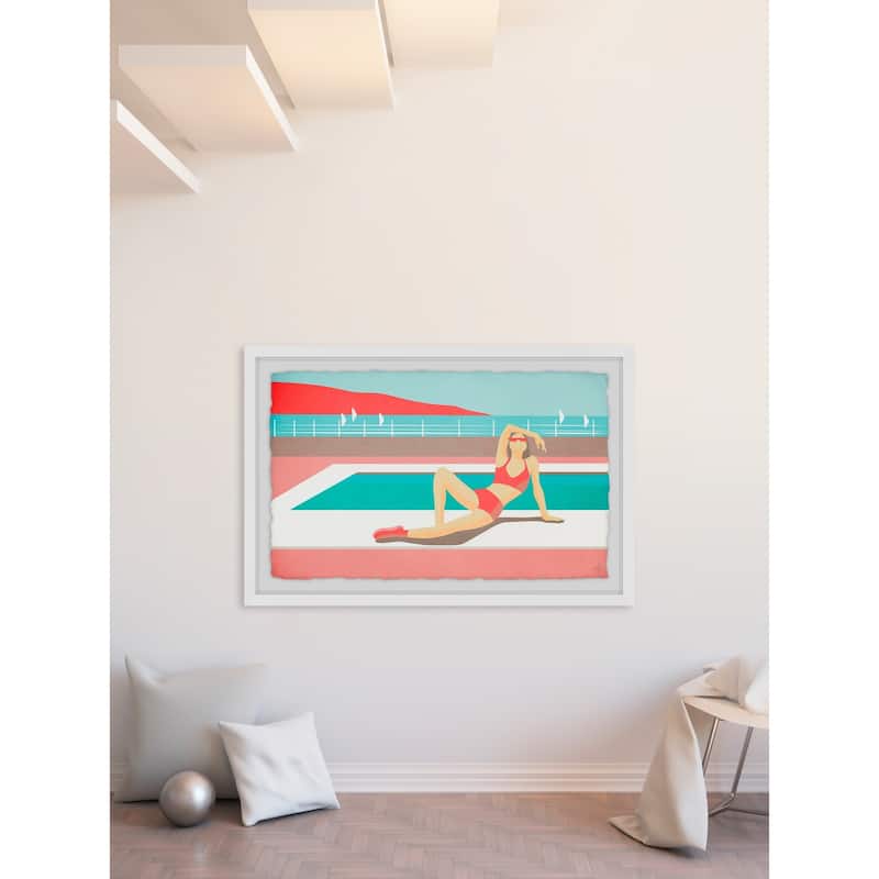 'By the Pool II' Framed Painting Print - Multi-Color
