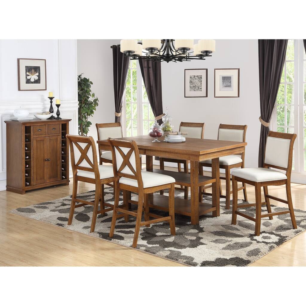 Kishinev 7 Piece Formal Counter Height Dining Set in Cream Fabric