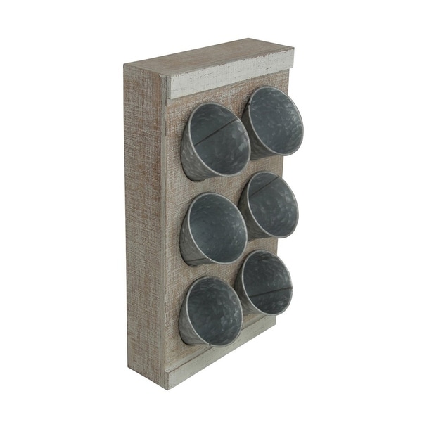 Cheung's Handmade Distressed 6 Metal Pot Wood Frame Wall Decor