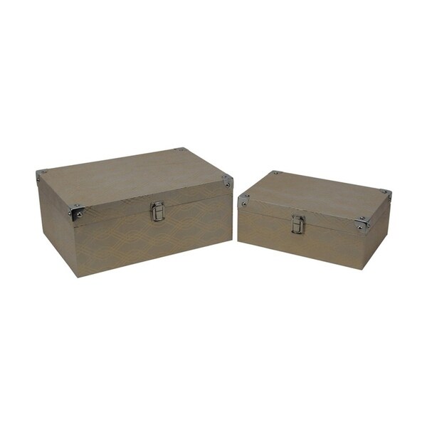 Cheung's Set of 2 Gold Wave Vinyl Storage Box with Chrome Corner Accent