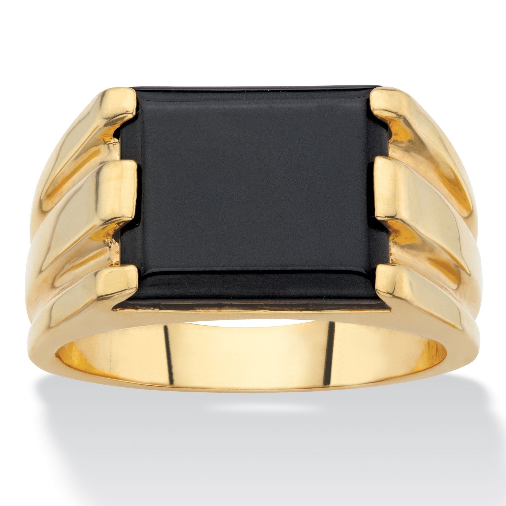 Men S Yellow Gold Plated Simulated Black Onyx Ring On Sale Overstock