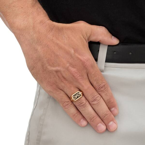 Men S 10k Yellow Gold Natural Black Onyx And Diamond Accent Dad Ring Overstock