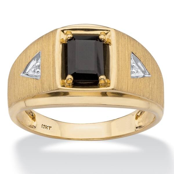 Men S 10k Yellow Gold Natural Black Onyx And Diamond Accent Ring Overstock